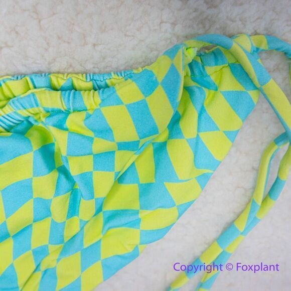 New! Set!  It’s Now Cool x‎ Free People checkered wave lime green bikini set, S - Picture 5 of 15